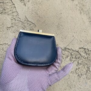 Gucci Navy Blue Leather Coin Purse with Gold Frame